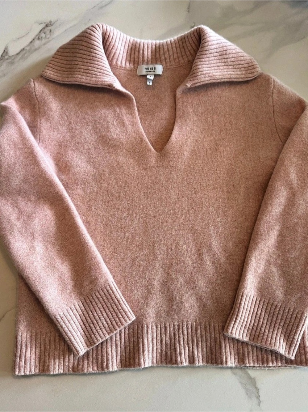 REISS V-Neck Wool Cashmere Sweater in Pink Like New